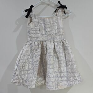 A loves a Girls Ivory Silver Fit & Flare Dress L Glitter Bow Sleeveless